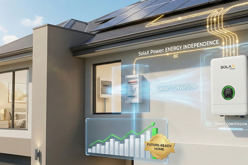 SolaX hybrid inverter system providing smart energy conversion and blackout protection for a modern home.