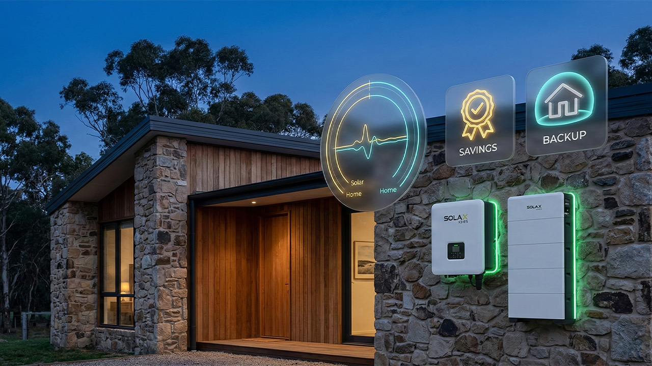 Modern Australian home with rooftop solar panels and a battery system, representing the 2026 solar rebates Victoria program. 