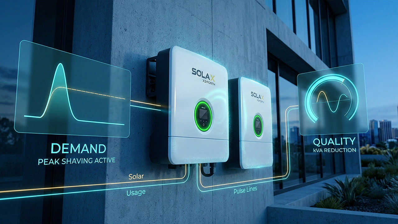 SolaX X3-Forth inverters with digital peak shaving and kVA reduction displays to lower commercial solar power operating costs.