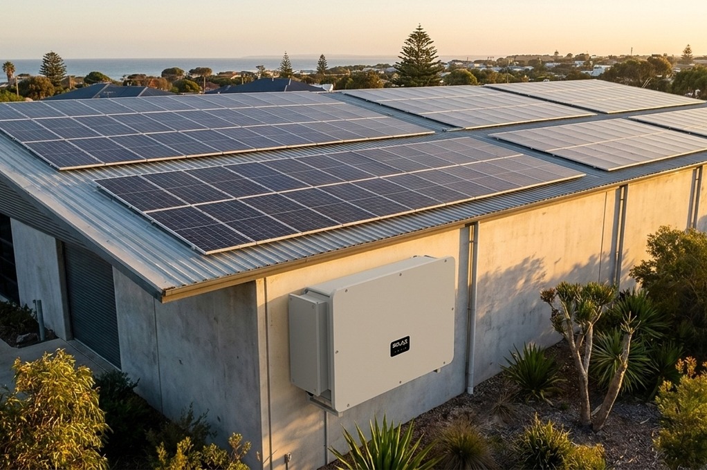 SolaX Commercial String Inverter mounted on Melbourne manufacturing facility wall